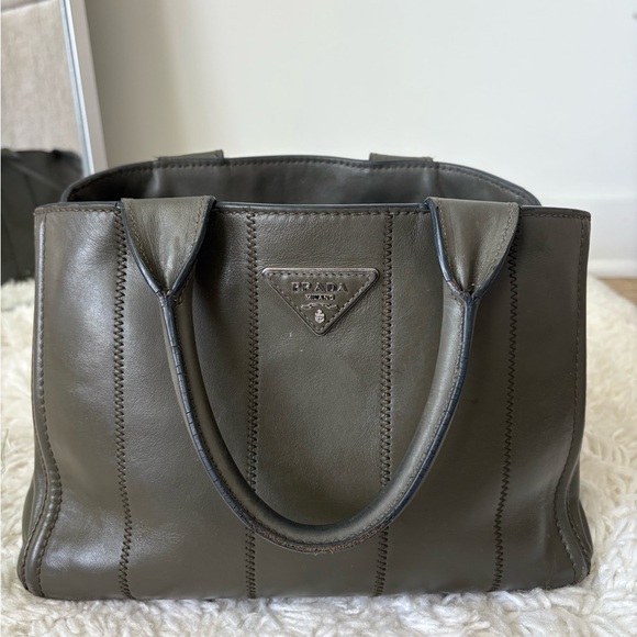 Prada Dark Green Leather Tote - Picture 1 of 12